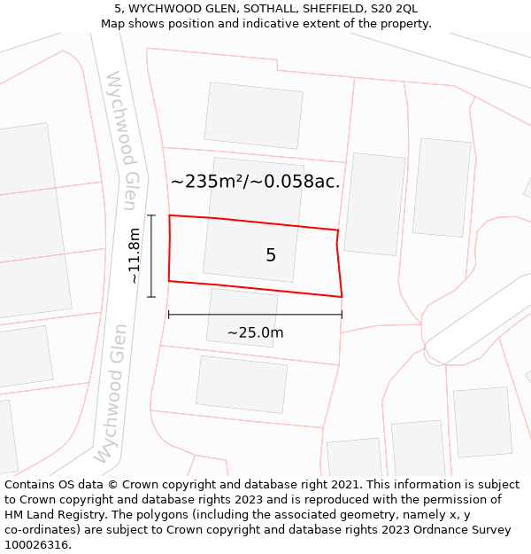 5, WYCHWOOD GLEN, SOTHALL, SHEFFIELD, S20 2QL: Plot and title map