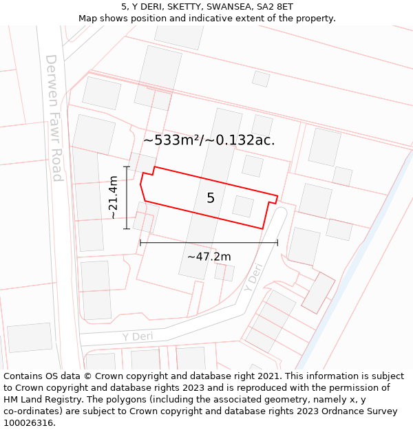5, Y DERI, SKETTY, SWANSEA, SA2 8ET: Plot and title map