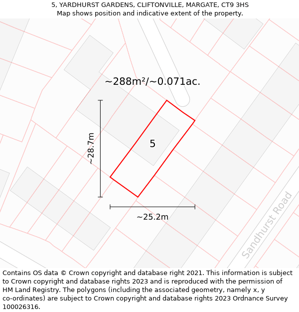 5, YARDHURST GARDENS, CLIFTONVILLE, MARGATE, CT9 3HS: Plot and title map