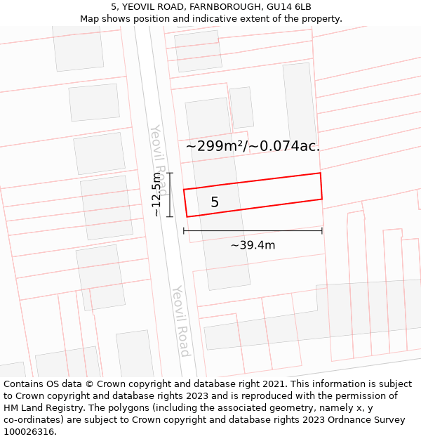 5, YEOVIL ROAD, FARNBOROUGH, GU14 6LB: Plot and title map