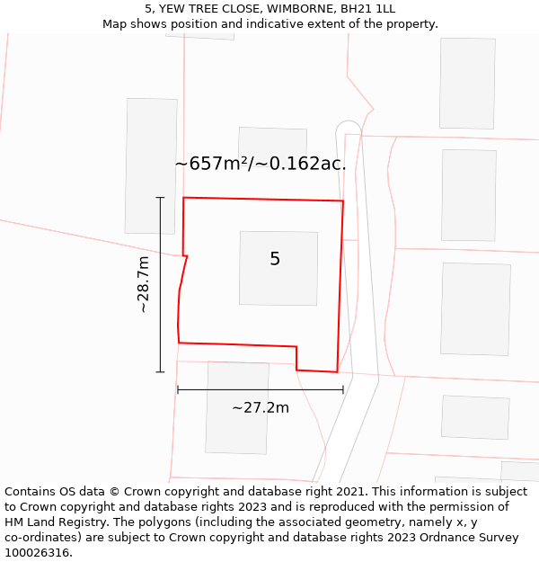 5, YEW TREE CLOSE, WIMBORNE, BH21 1LL: Plot and title map