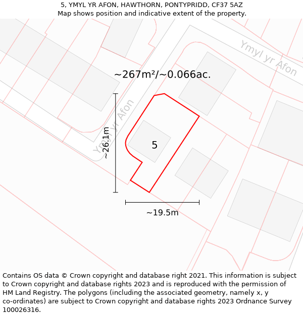 5, YMYL YR AFON, HAWTHORN, PONTYPRIDD, CF37 5AZ: Plot and title map