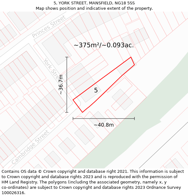 5, YORK STREET, MANSFIELD, NG18 5SS: Plot and title map