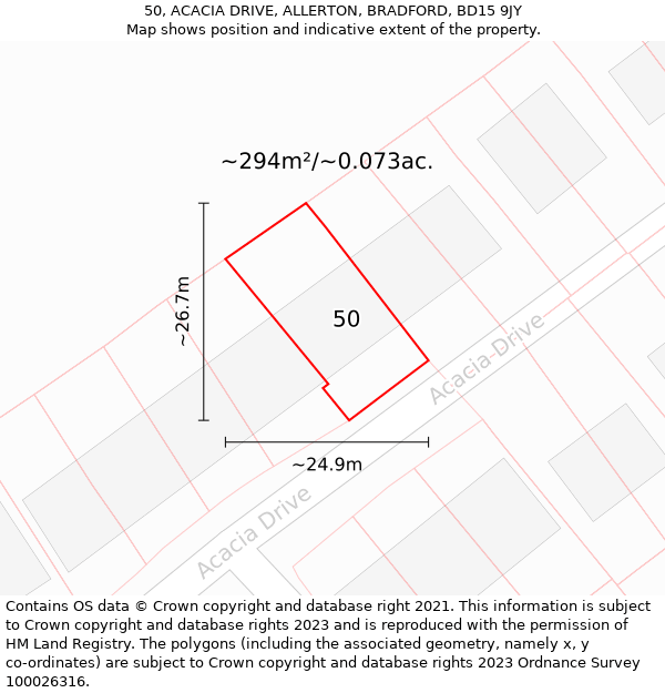 50, ACACIA DRIVE, ALLERTON, BRADFORD, BD15 9JY: Plot and title map