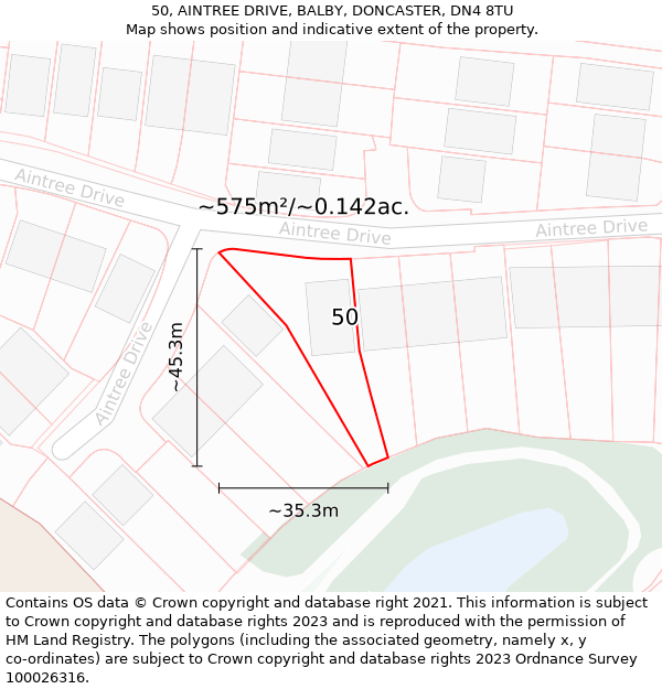 50, AINTREE DRIVE, BALBY, DONCASTER, DN4 8TU: Plot and title map