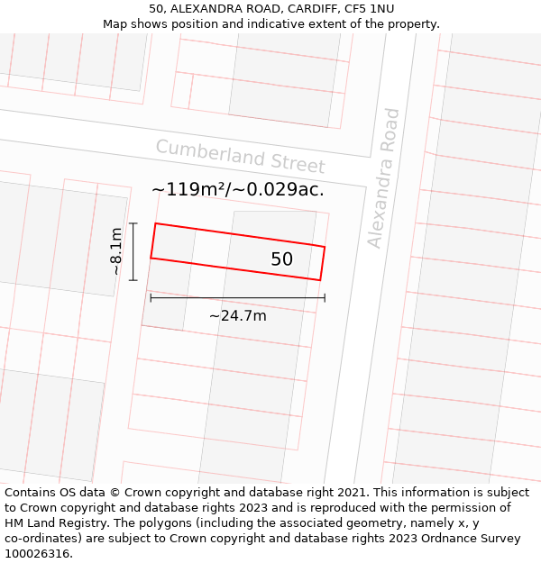 50, ALEXANDRA ROAD, CARDIFF, CF5 1NU: Plot and title map