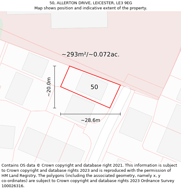 50, ALLERTON DRIVE, LEICESTER, LE3 9EG: Plot and title map