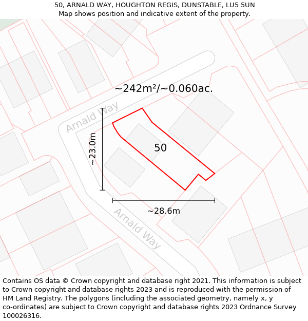 50, ARNALD WAY, HOUGHTON REGIS, DUNSTABLE, LU5 5UN: Plot and title map