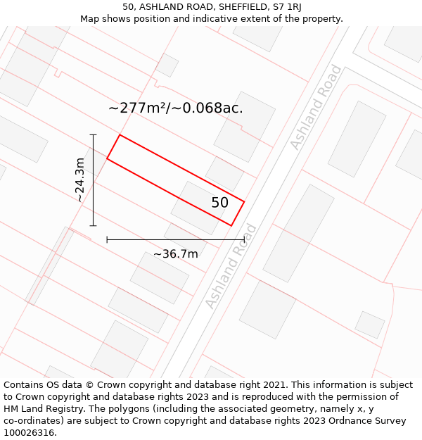 50, ASHLAND ROAD, SHEFFIELD, S7 1RJ: Plot and title map