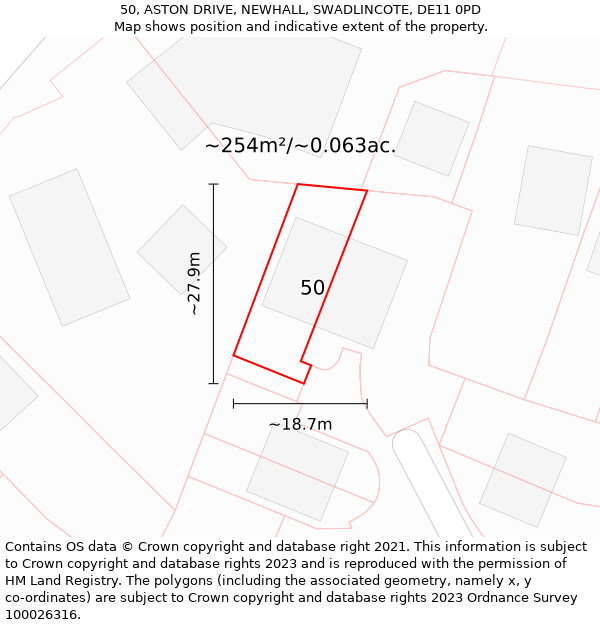 50, ASTON DRIVE, NEWHALL, SWADLINCOTE, DE11 0PD: Plot and title map