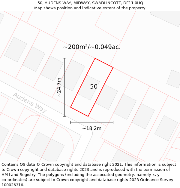 50, AUDENS WAY, MIDWAY, SWADLINCOTE, DE11 0HQ: Plot and title map