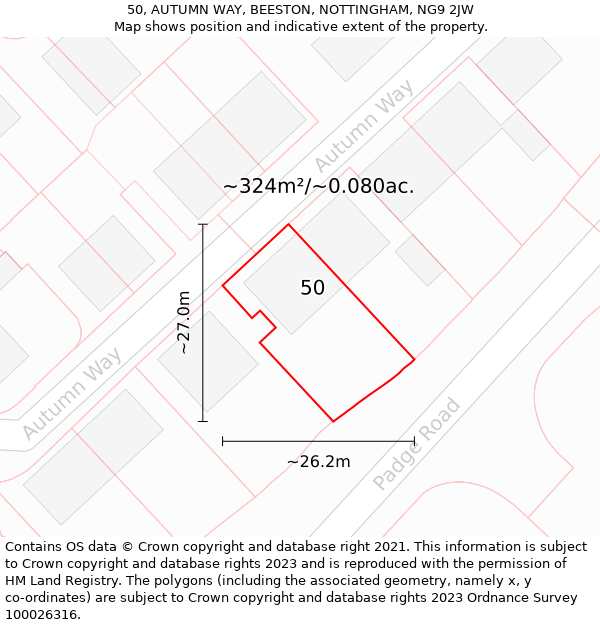 50, AUTUMN WAY, BEESTON, NOTTINGHAM, NG9 2JW: Plot and title map