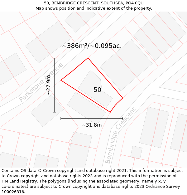 50, BEMBRIDGE CRESCENT, SOUTHSEA, PO4 0QU: Plot and title map