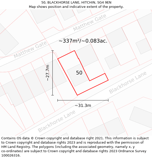 50, BLACKHORSE LANE, HITCHIN, SG4 9EN: Plot and title map