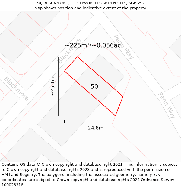 50, BLACKMORE, LETCHWORTH GARDEN CITY, SG6 2SZ: Plot and title map