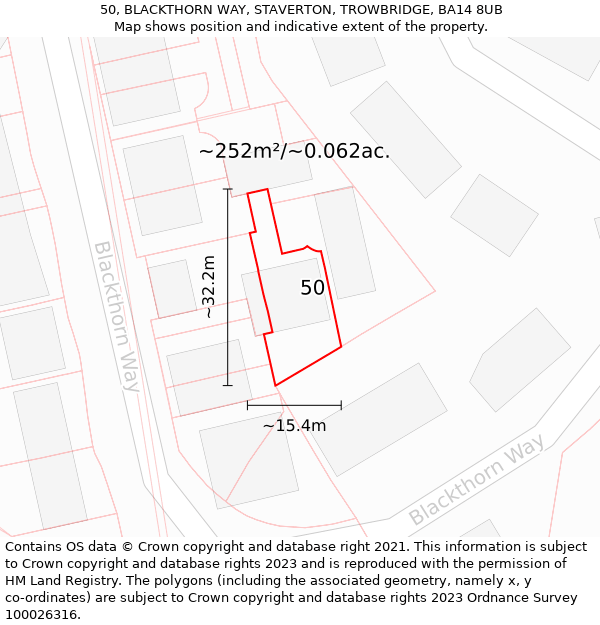 50, BLACKTHORN WAY, STAVERTON, TROWBRIDGE, BA14 8UB: Plot and title map