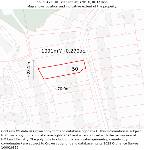 50, BLAKE HILL CRESCENT, POOLE, BH14 8QS: Plot and title map