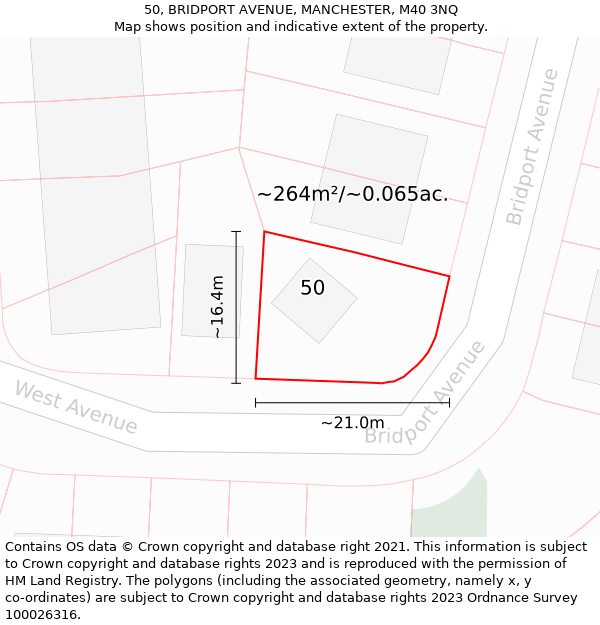 50, BRIDPORT AVENUE, MANCHESTER, M40 3NQ: Plot and title map