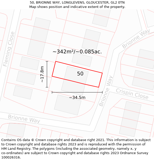 50, BRIONNE WAY, LONGLEVENS, GLOUCESTER, GL2 0TN: Plot and title map