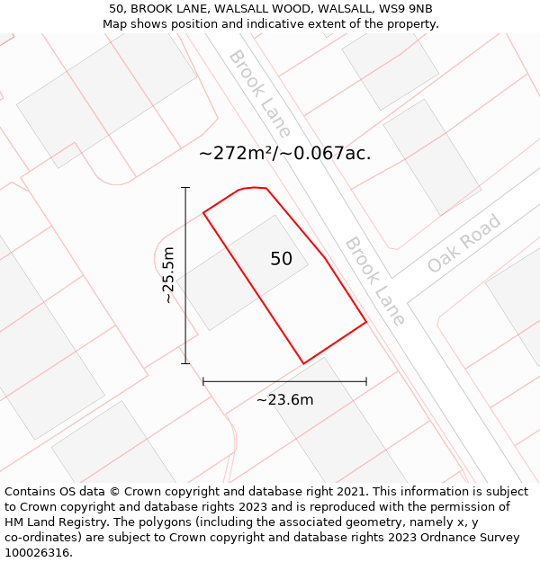 50, BROOK LANE, WALSALL WOOD, WALSALL, WS9 9NB: Plot and title map