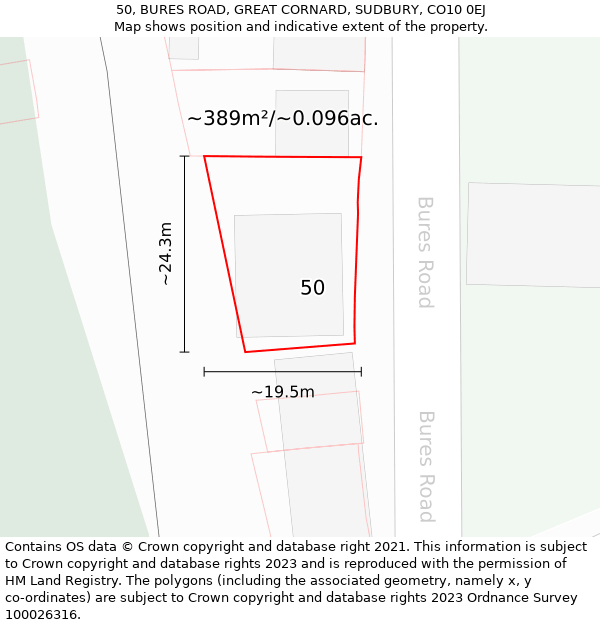 50, BURES ROAD, GREAT CORNARD, SUDBURY, CO10 0EJ: Plot and title map