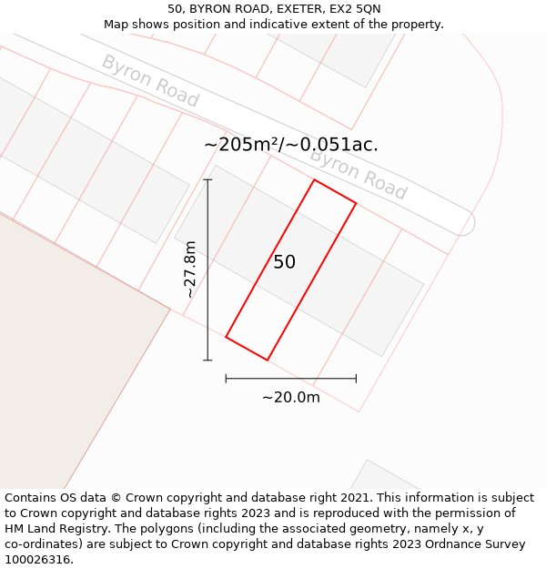 50, BYRON ROAD, EXETER, EX2 5QN: Plot and title map