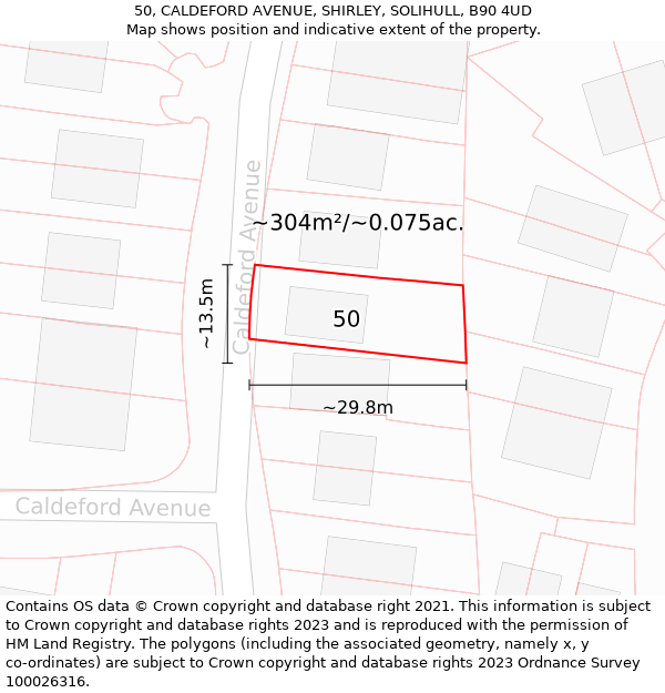 50, CALDEFORD AVENUE, SHIRLEY, SOLIHULL, B90 4UD: Plot and title map