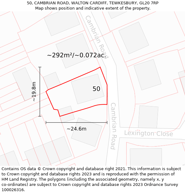 50, CAMBRIAN ROAD, WALTON CARDIFF, TEWKESBURY, GL20 7RP: Plot and title map