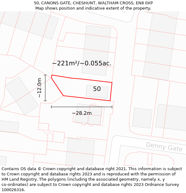 50, CANONS GATE, CHESHUNT, WALTHAM CROSS, EN8 0XP: Plot and title map