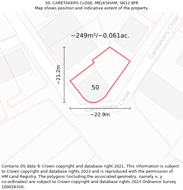 50, CARETAKERS CLOSE, MELKSHAM, SN12 8FR: Plot and title map