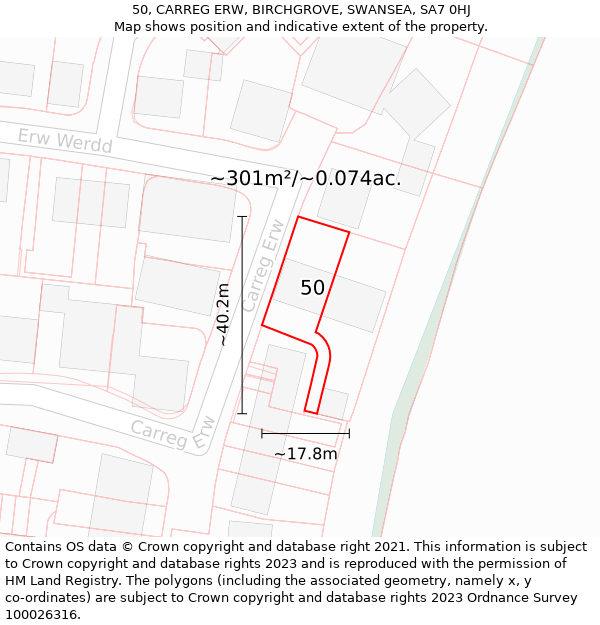 50, CARREG ERW, BIRCHGROVE, SWANSEA, SA7 0HJ: Plot and title map