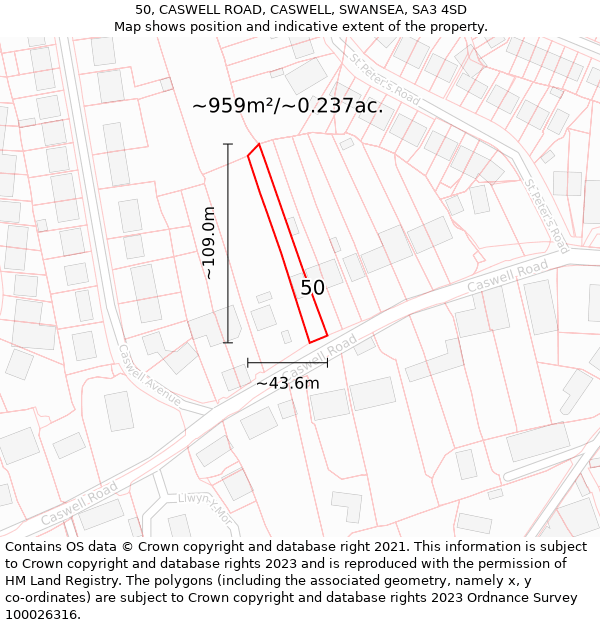 50, CASWELL ROAD, CASWELL, SWANSEA, SA3 4SD: Plot and title map