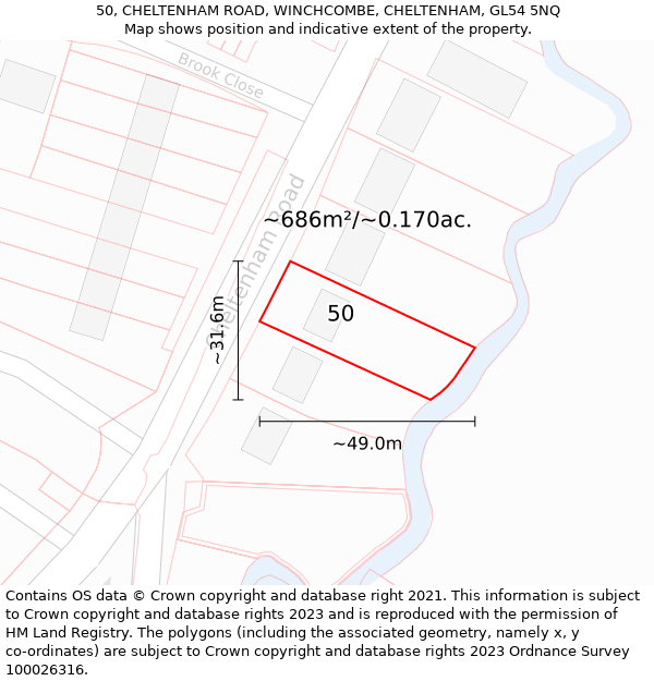 50, CHELTENHAM ROAD, WINCHCOMBE, CHELTENHAM, GL54 5NQ: Plot and title map