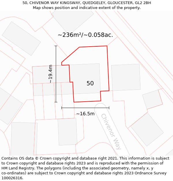 50, CHIVENOR WAY KINGSWAY, QUEDGELEY, GLOUCESTER, GL2 2BH: Plot and title map