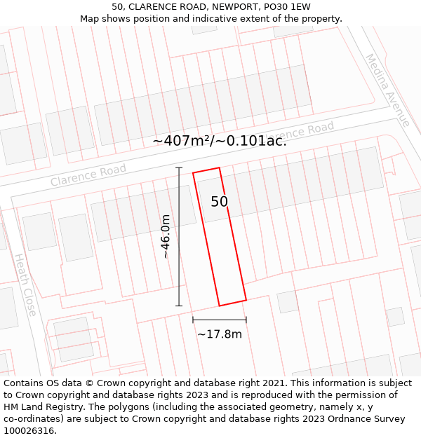 50, CLARENCE ROAD, NEWPORT, PO30 1EW: Plot and title map
