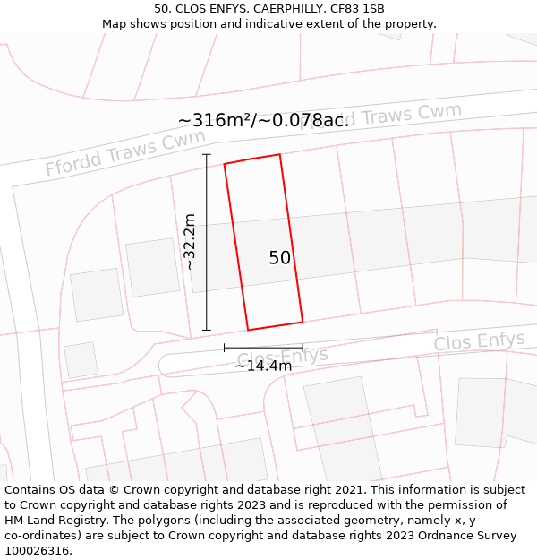 50, CLOS ENFYS, CAERPHILLY, CF83 1SB: Plot and title map
