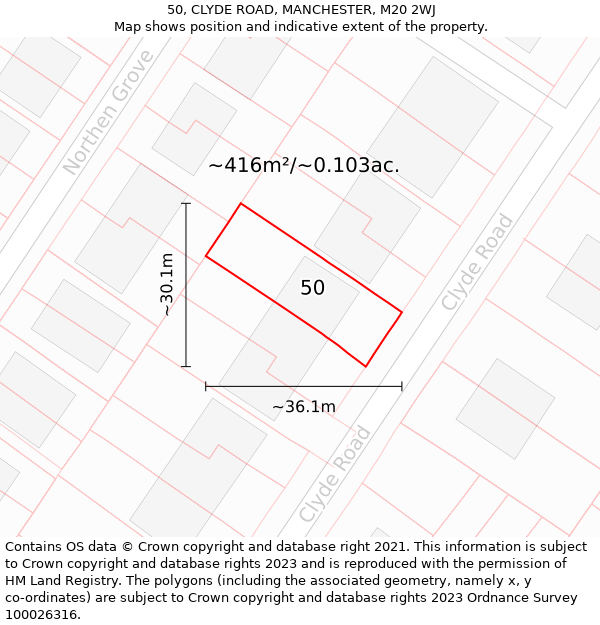 50, CLYDE ROAD, MANCHESTER, M20 2WJ: Plot and title map