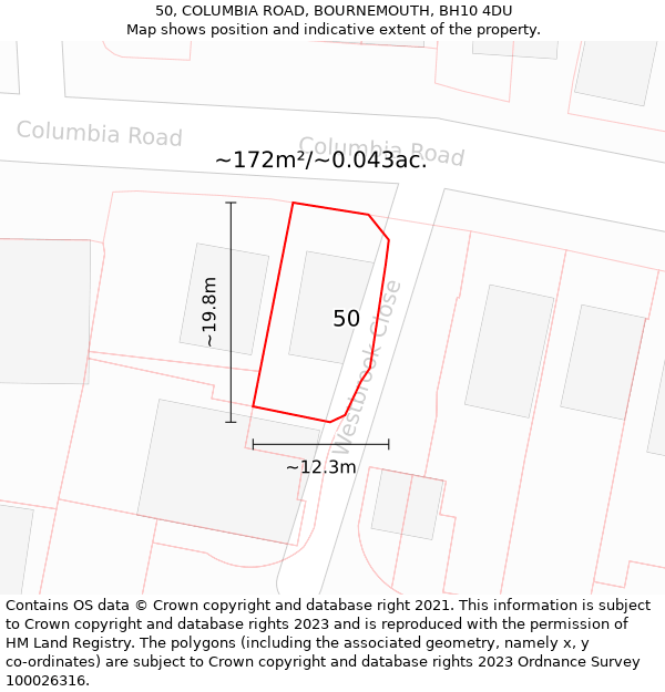 50, COLUMBIA ROAD, BOURNEMOUTH, BH10 4DU: Plot and title map