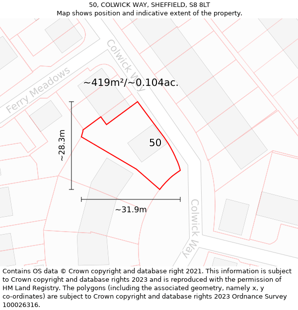 50, COLWICK WAY, SHEFFIELD, S8 8LT: Plot and title map