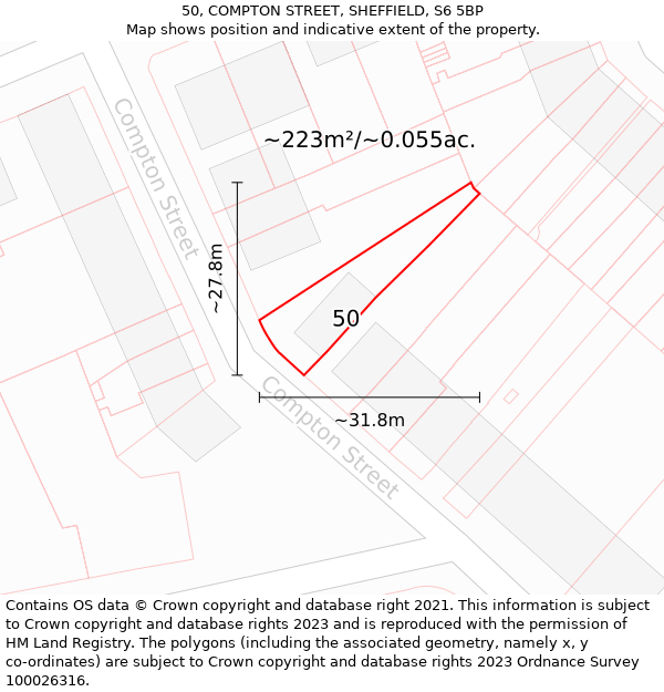50, COMPTON STREET, SHEFFIELD, S6 5BP: Plot and title map