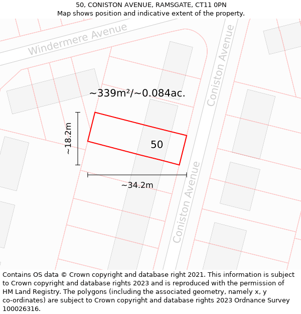 50, CONISTON AVENUE, RAMSGATE, CT11 0PN: Plot and title map