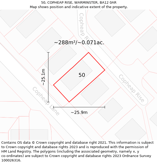 50, COPHEAP RISE, WARMINSTER, BA12 0AR: Plot and title map