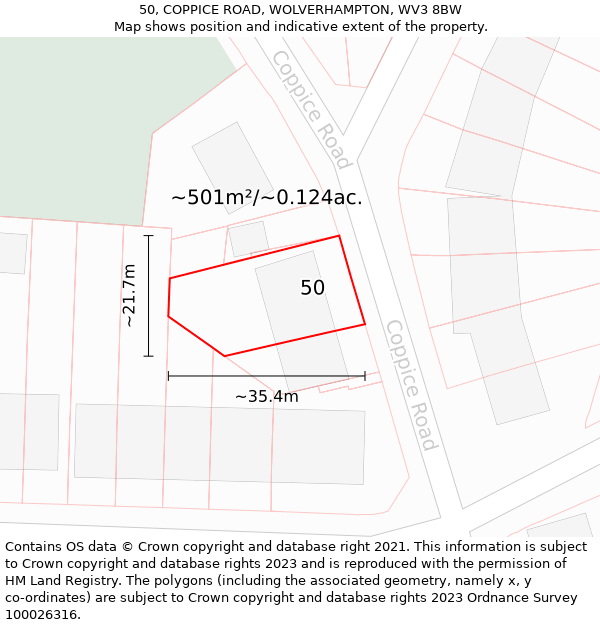 50, COPPICE ROAD, WOLVERHAMPTON, WV3 8BW: Plot and title map