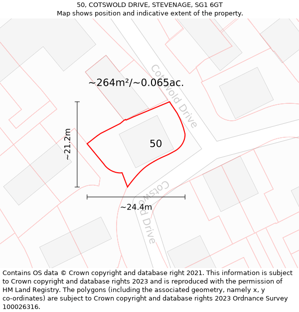 50, COTSWOLD DRIVE, STEVENAGE, SG1 6GT: Plot and title map