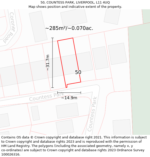 50, COUNTESS PARK, LIVERPOOL, L11 4UQ: Plot and title map