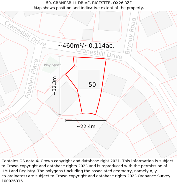 50, CRANESBILL DRIVE, BICESTER, OX26 3ZF: Plot and title map