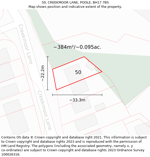 50, CREEKMOOR LANE, POOLE, BH17 7BS: Plot and title map