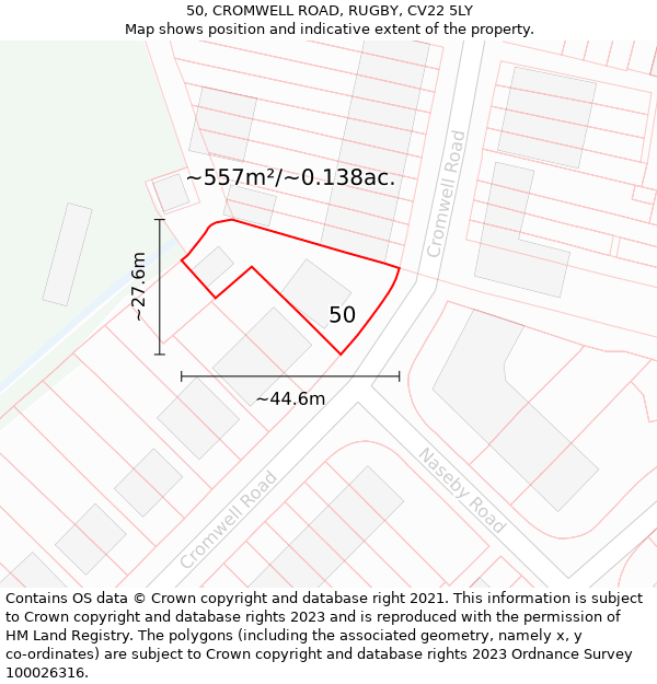 50, CROMWELL ROAD, RUGBY, CV22 5LY: Plot and title map