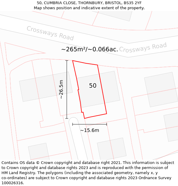 50, CUMBRIA CLOSE, THORNBURY, BRISTOL, BS35 2YF: Plot and title map