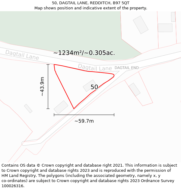 50, DAGTAIL LANE, REDDITCH, B97 5QT: Plot and title map